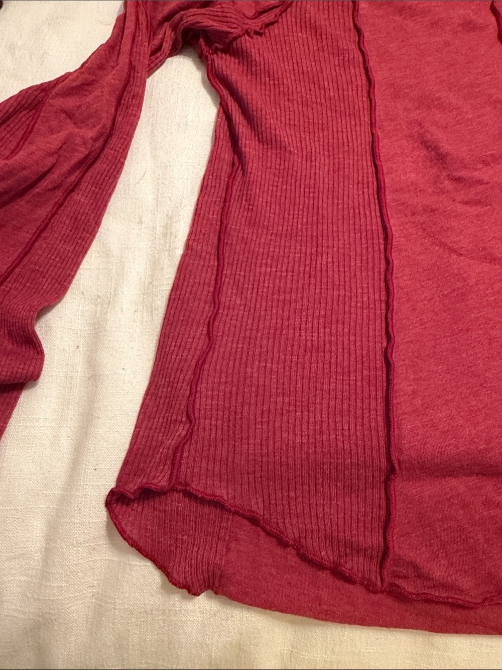 Ribbed Long-Bell Sleeve Top in Deep Raspberry - Picture 5 of 7